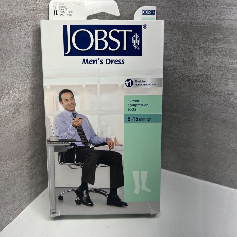 JOBST Men's Dress Compression Socks Black Med 8-15 mmHg Knee High New
